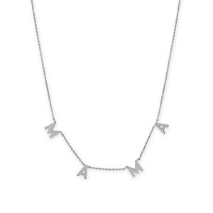 Rhodium Plated "MAMA" Charm Necklace 16” length + 2” extension NWT